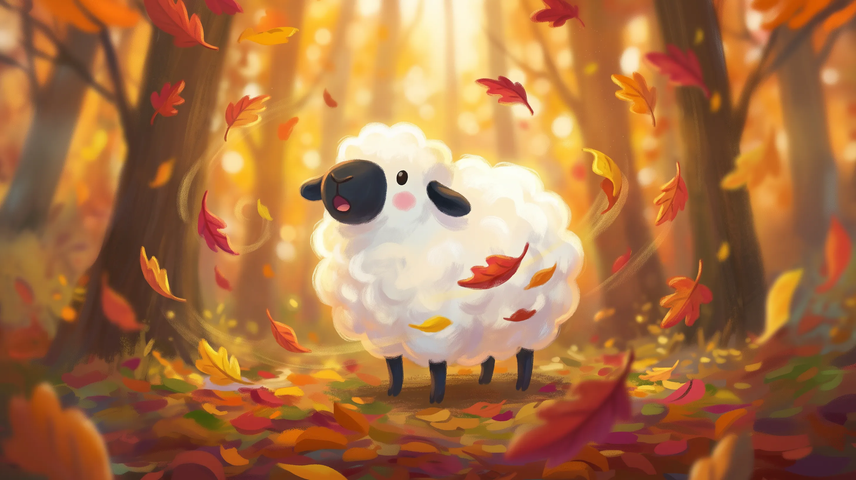Cecylka - mała owieczka w jesiennym lesie